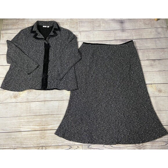 Cato Dresses & Skirts - Cato Woman 2pc Stretch Boucle Knit Jacket Maxi Skirt Set 20W Velvet Trim
